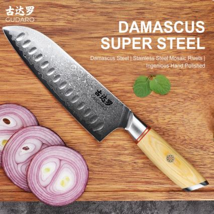 Gudaro - Santokukniv i 67-lagers damaskusstål HIKARI 7, längd 17,5 cm