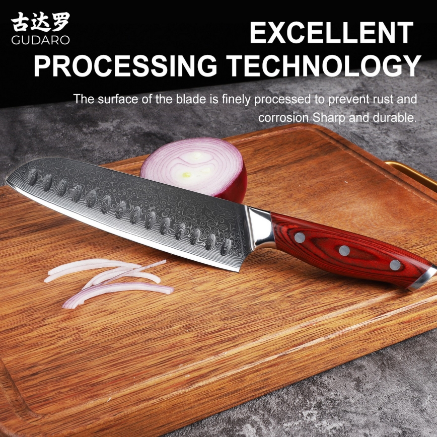 Gudaro - KENSHO 7-delars köksknivset i knivblock, akaciaträ