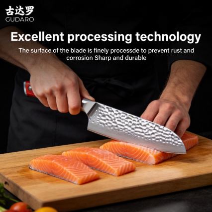 Gudaro - Santoku-kökskniv MIYABI 7, i damaskusstål med 67 lager, längd 17,5 cm