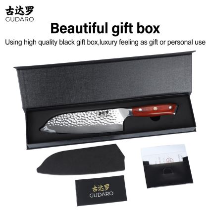 Gudaro - Santoku-kökskniv MIYABI 7, i damaskusstål med 67 lager, längd 17,5 cm