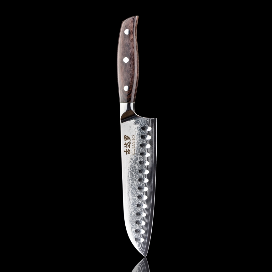 Gudaro - SHIRO Santoku-kockkniv i 67-lagers damaskusstål, 7, längd 17,5 cm
