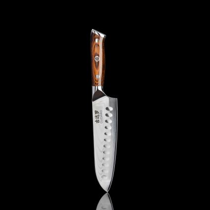 Gudaro - Set med 2x damaskus Santoku-köksknivar FENG 7,5, 67-lagers damaskusstål, bladlängd 18 cm + 1x GRATIS damaskus fruktkniv FENG 3,5, 67-lagers damaskusstål, bladlängd 9,5 cm