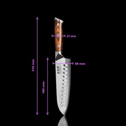 Gudaro - Set med 2x damaskus Santoku-köksknivar FENG 7,5, 67-lagers damaskusstål, bladlängd 18 cm + 1x GRATIS damaskus fruktkniv FENG 3,5, 67-lagers damaskusstål, bladlängd 9,5 cm
