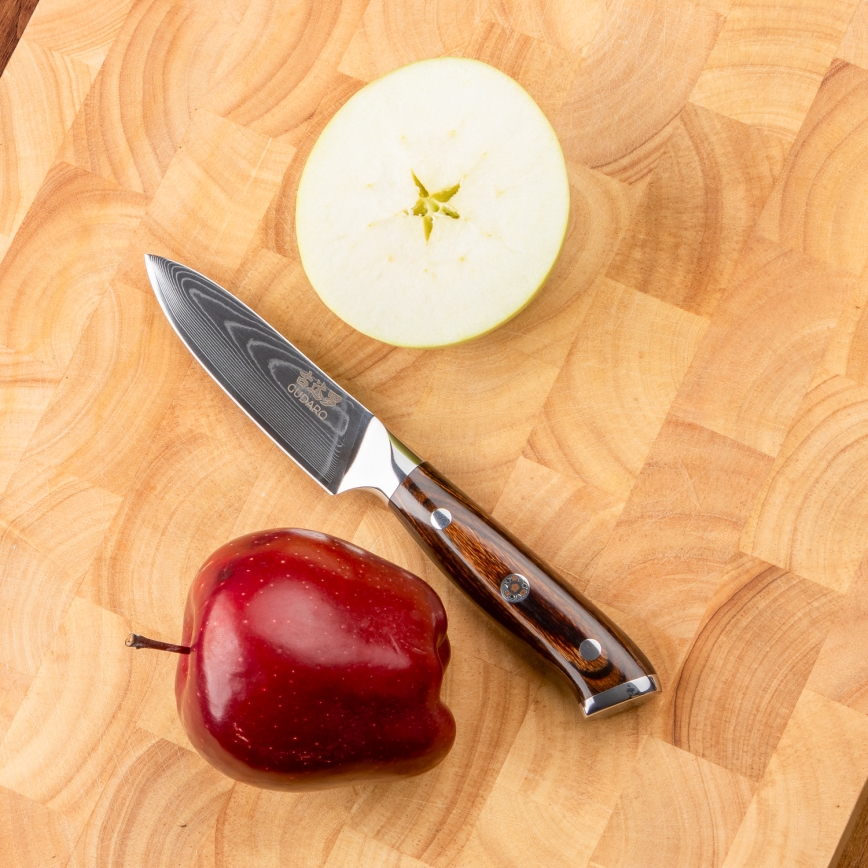 Gudaro - Set med 2x damaskus Santoku-kökskniv FENG 7,5, 67-lagers damaskusstål, bladlängd 18 cm + 1x GRATIS damaskus kökskniv FENG 3,5, 67-lagers damaskusstål, bladlängd 9,5 cm
