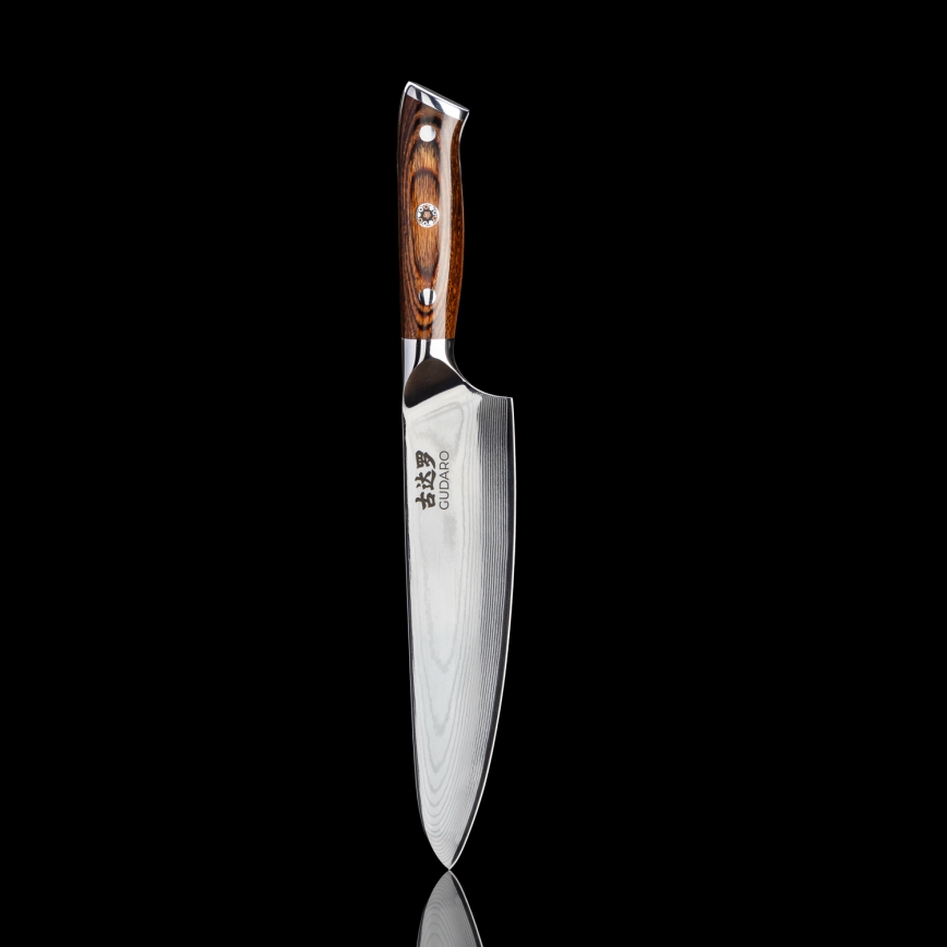 Gudaro - SET 1x damaskuskockkniv FENG 8, 67-lagers stål, längd 20 cm + 1x damaskus Santoku-kniv FENG 7,5, 67-lagers stål, längd 18 cm + 1x GRATIS damaskus fruktkniv FENG 3,5, 67-lagers stål, längd 9,5 cm