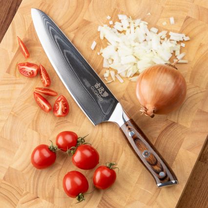 Gudaro - SET 1x Damaskus kockkniv FENG 8, 67 lager stål, längd 20 cm + 1x Damaskus Santokukniv FENG 7,5, 67 lager stål, längd 18 cm + 1x GRATIS Damaskus paringskniv FENG 3,5, 67 lager stål, längd 9,5 cm
