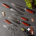 Gudaro - Set med 5 damaskusköksknivar MIYABI + knivställ och kycklingsax