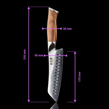 Gudaro - TAKUMI Santoku-kökskniv i damaskusstål 7, 67 lager, längd 17,5 cm, valnötshandtag