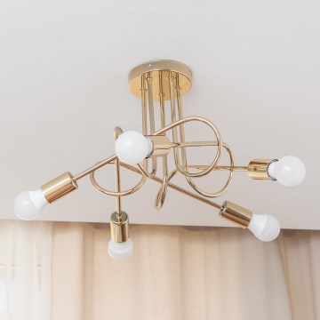 Guldfärgad ytmonterad taklampa OXFORD 5xE27/15W/230V