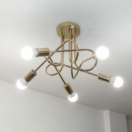 Guldfärgad ytmonterad taklampa OXFORD 5xE27/15W/230V