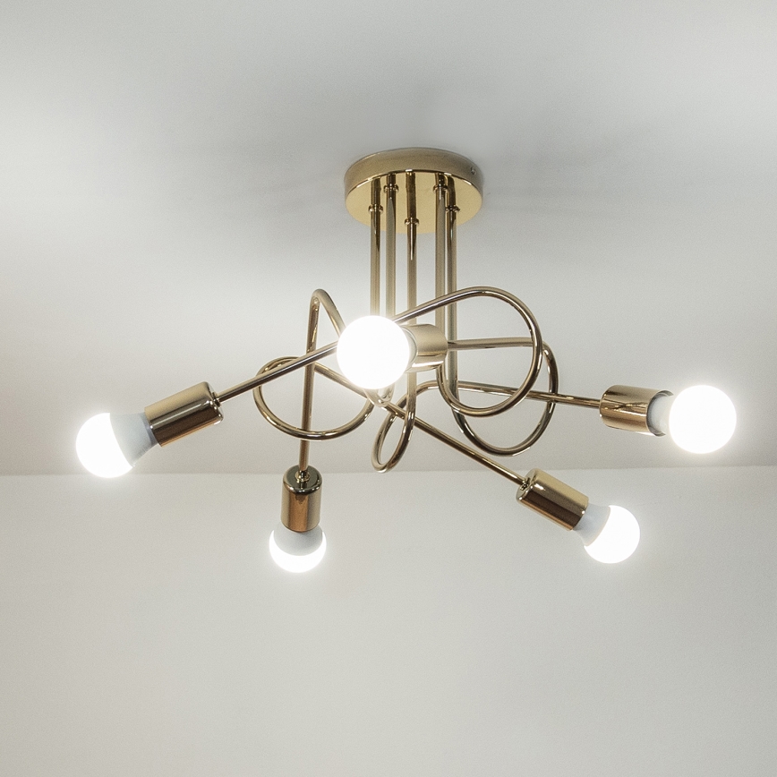 Guldfärgad ytmonterad taklampa OXFORD 5xE27/15W/230V