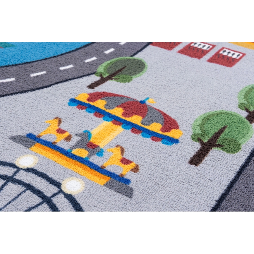 Halksäker barnmatta ARES STREETS 160 cm, grå med stadsmotiv