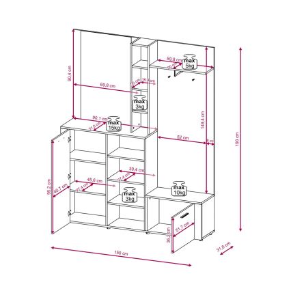 Hallmöbel med spegel KEVIN brun/vit