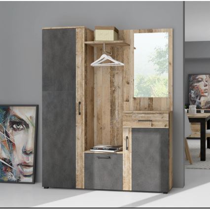 Hallmöbel med spegel NOLAN, brun/grafit