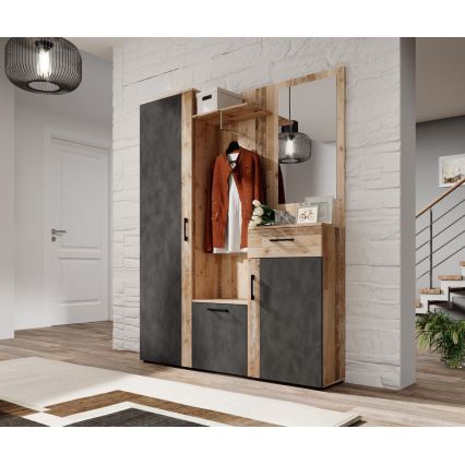 Hallmöbel med spegel NOLAN, brun/grafit