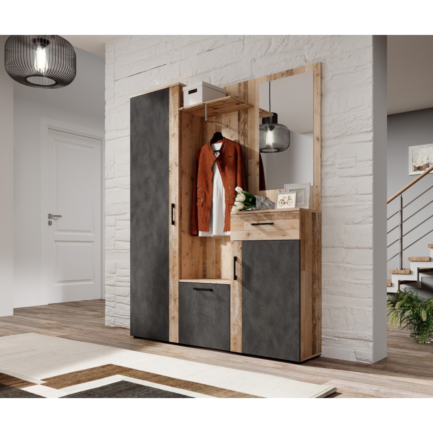 Hallmöbel med spegel NOLAN, brun/grafit