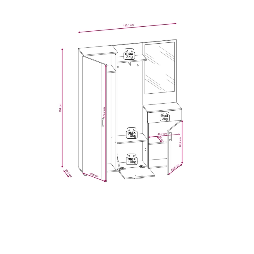 Hallmöbel med spegel NOLAN, brun/grafit