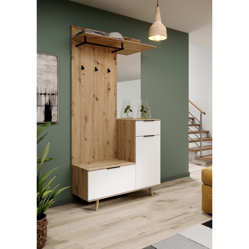 Hallmöbel med spegel SVEN brun/vit