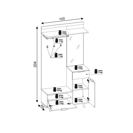 Hallmöbel med spegel SVEN brun/vit