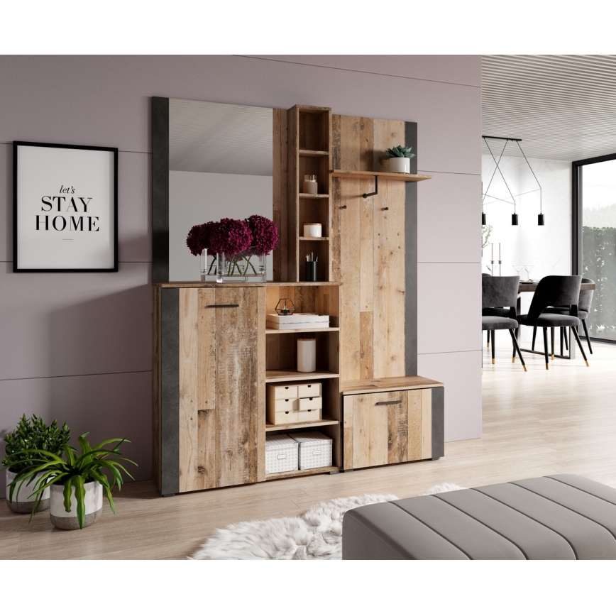 Hallvägg med spegel KEVIN brun/svart