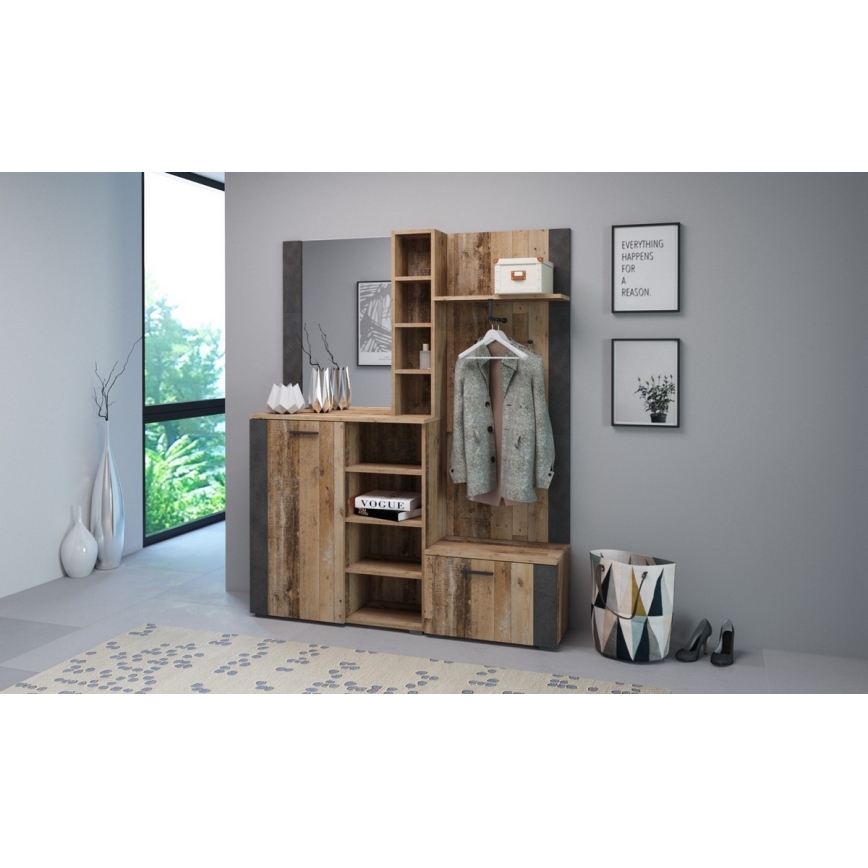 Hallvägg med spegel KEVIN brun/svart