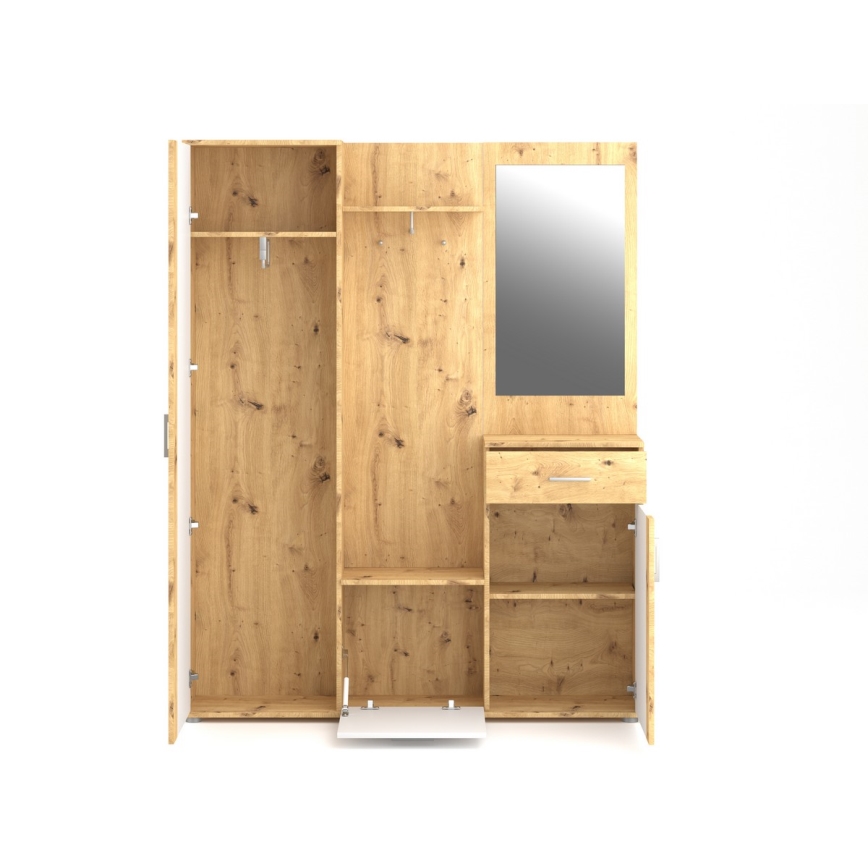 Hallvägg med spegel NOLAN ek artisan/vit