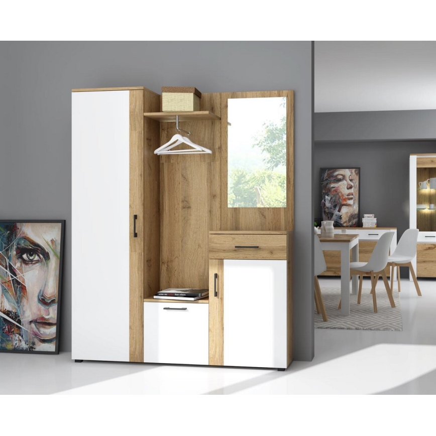 Hallvägg med spegel NOLAN ek artisan/vit