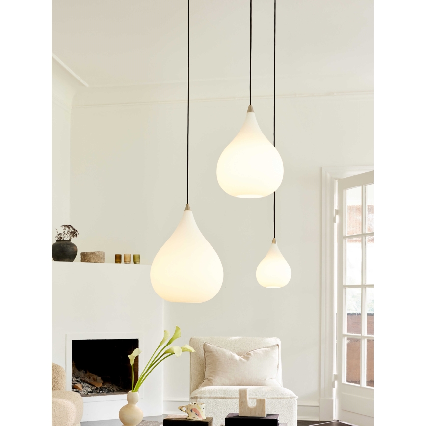 Halo Design 407931 - Pendellampa med kabel DROPS 1xE27/40W/230V Ø 30 cm vit/matt krom