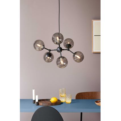 Halo Design 738823 - Taklampa på vajer ATOM 6xG9/28W/230V Ø 57 cm svart/rökfärgad