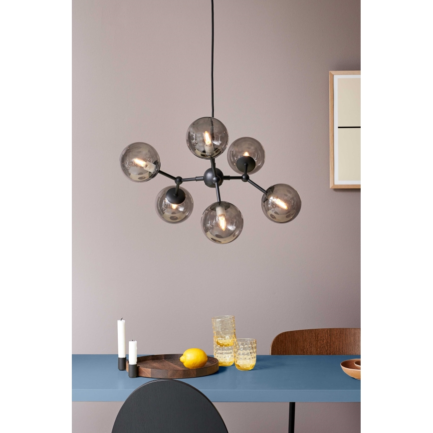 Halo Design 738823 - Taklampa på vajer ATOM 6xG9/28W/230V Ø 57 cm svart/rökfärgad