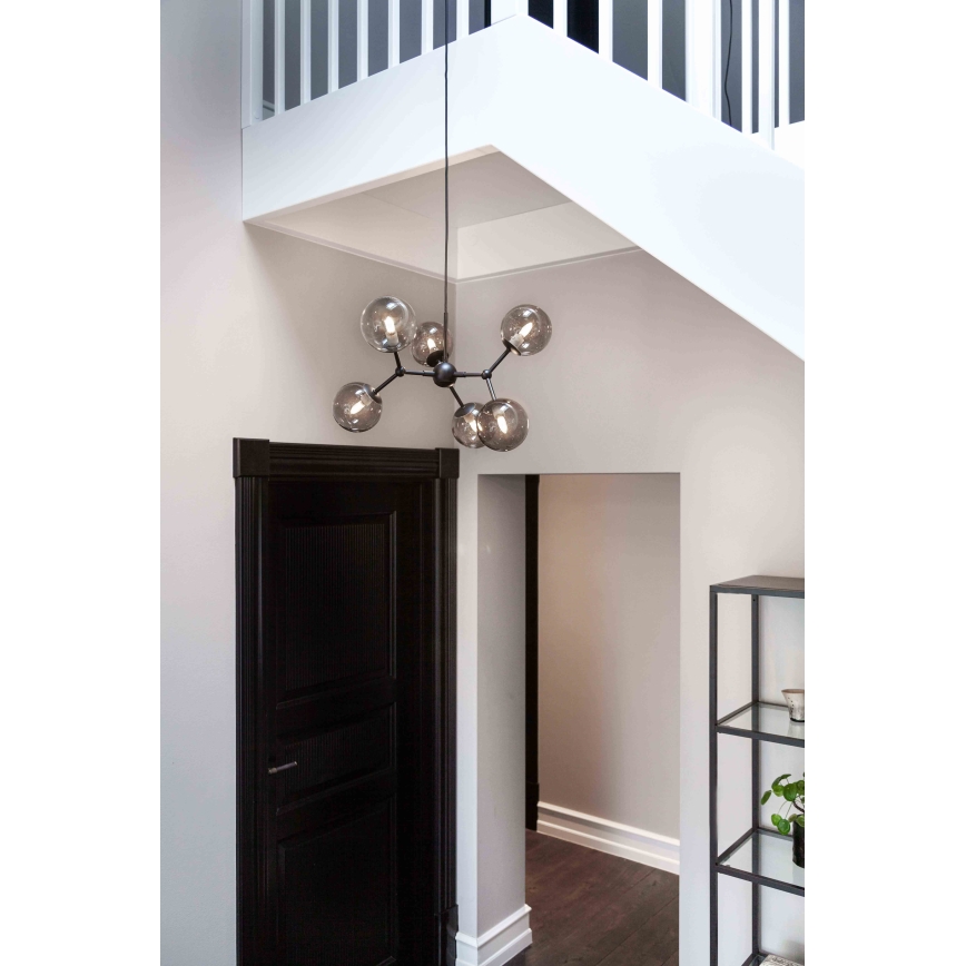 Halo Design 738823 - Taklampa på vajer ATOM 6xG9/28W/230V Ø 57 cm svart/rökfärgad