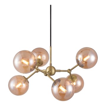 Halo Design 738830 - Pendellampa på vajer ATOM 6xG9/28W/230V Ø 57 cm mässing/rökig beige