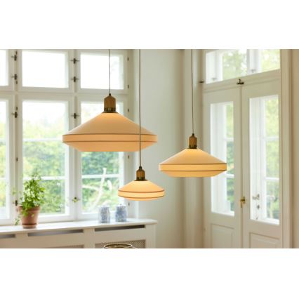 Halo Design 744091 - Pendellampa på kabel PARIS 1xE14/40W/230V Ø 24 cm krämfärgad/mässing/ek