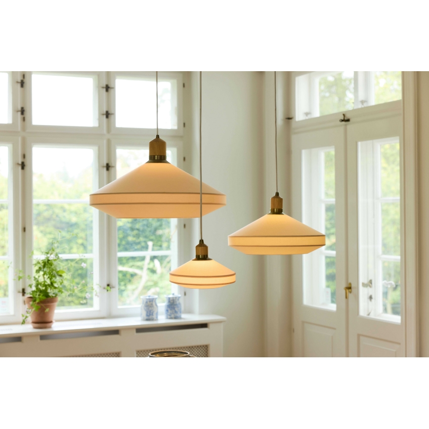 Halo Design 744091 - Pendellampa på kabel PARIS 1xE14/40W/230V Ø 24 cm krämfärgad/mässing/ek