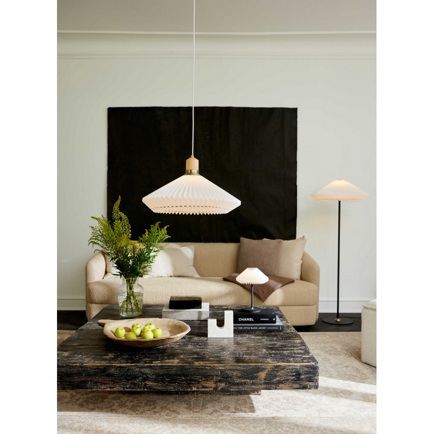 Halo Design 744268 - Pendellampa med kabel PARIS 1xE27/60W/230V Ø 56 cm vit/mässing/ek