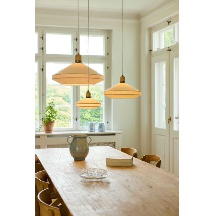 Halo Design 744305 - Pendellampa med vajer PARIS 1xE27/40W/230V Ø 56 cm krämvit/mässing/ek