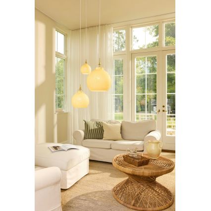 Halo Design 748075 - Pendellampa med sladd TOSCANA 1xE27/40W/230V Ø 36 cm beige/mässing