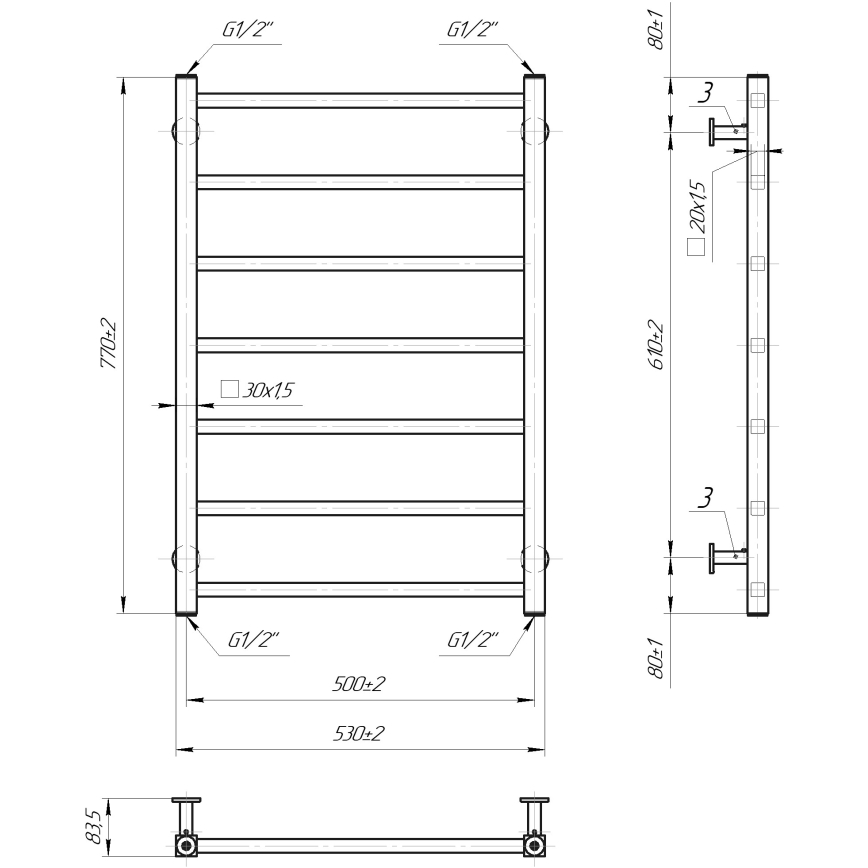 Handdukstork för badrum INOX TOKIO 161W/230V 77x53 cm rostfritt stål/vit