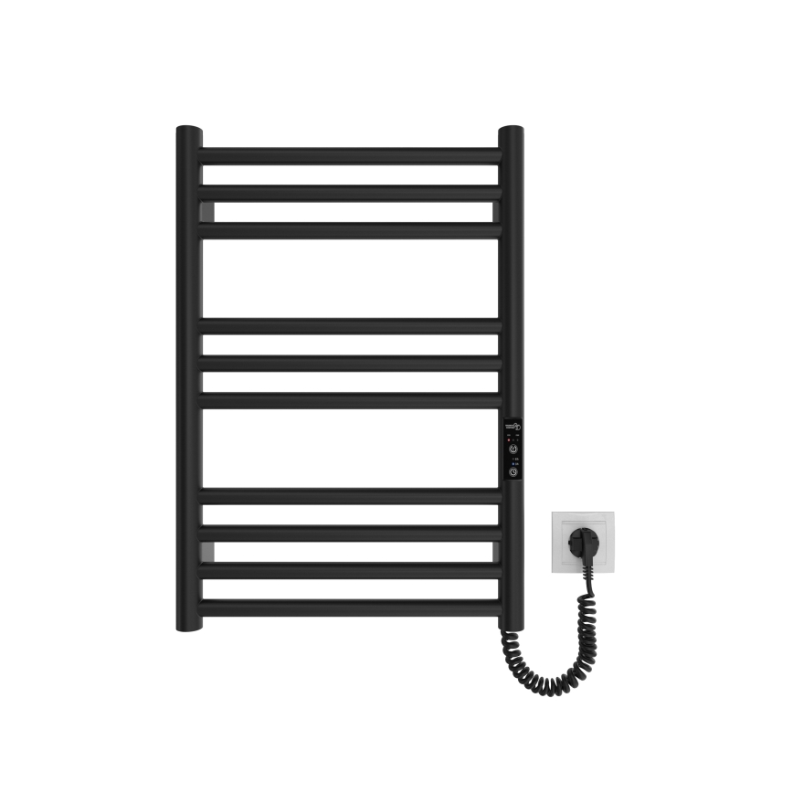 Handdukstork (stegaradiator) för badrum HF GREENWICH 100W/230V 57x43 cm svart, högerutförande, rund