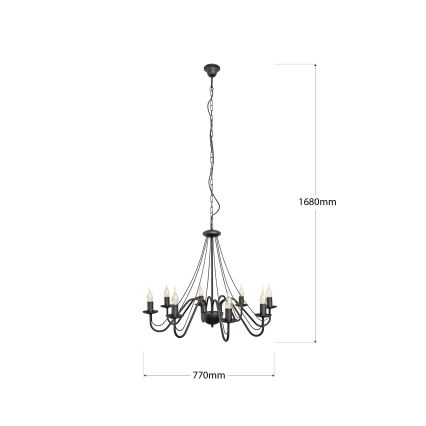 Hängande ljuskrona med kedja MALBO 8xE14/10W/230V svart