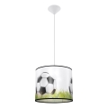 Hängande ljuskrona med textilsladd för barn FOOTBALL 1xE27/15W/230V diameter 30 cm fotboll