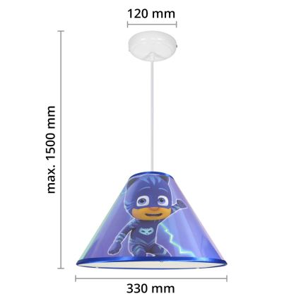 Hängande ljuskrona med textilsladd för barn PJ MASK 1xE27/40W/230V
