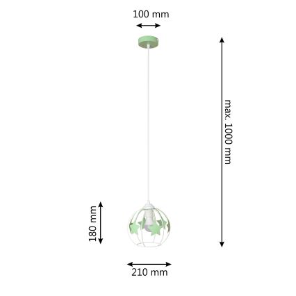 Hängande ljuskrona med textilsladd för barn STARS 1xE27/15W/230V grön/vit