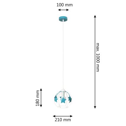 Hängande ljuskrona med textilsladd för barn STARS 1xE27/15W/230V turkos/vit