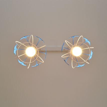 Hängande ljuskrona med textilsladd för barn STARS 2xE27/15W/230V blå/vit