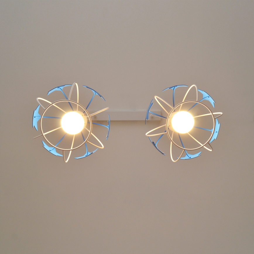 Hängande ljuskrona med textilsladd för barn STARS 2xE27/15W/230V blå/vit