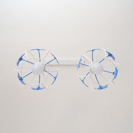 Hängande ljuskrona med textilsladd för barn STARS 2xE27/15W/230V blå/vit