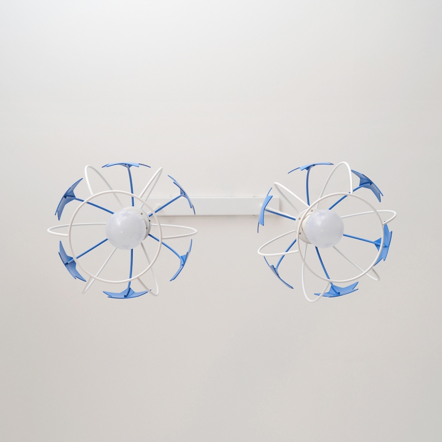 Hängande ljuskrona med textilsladd för barn STARS 2xE27/15W/230V blå/vit