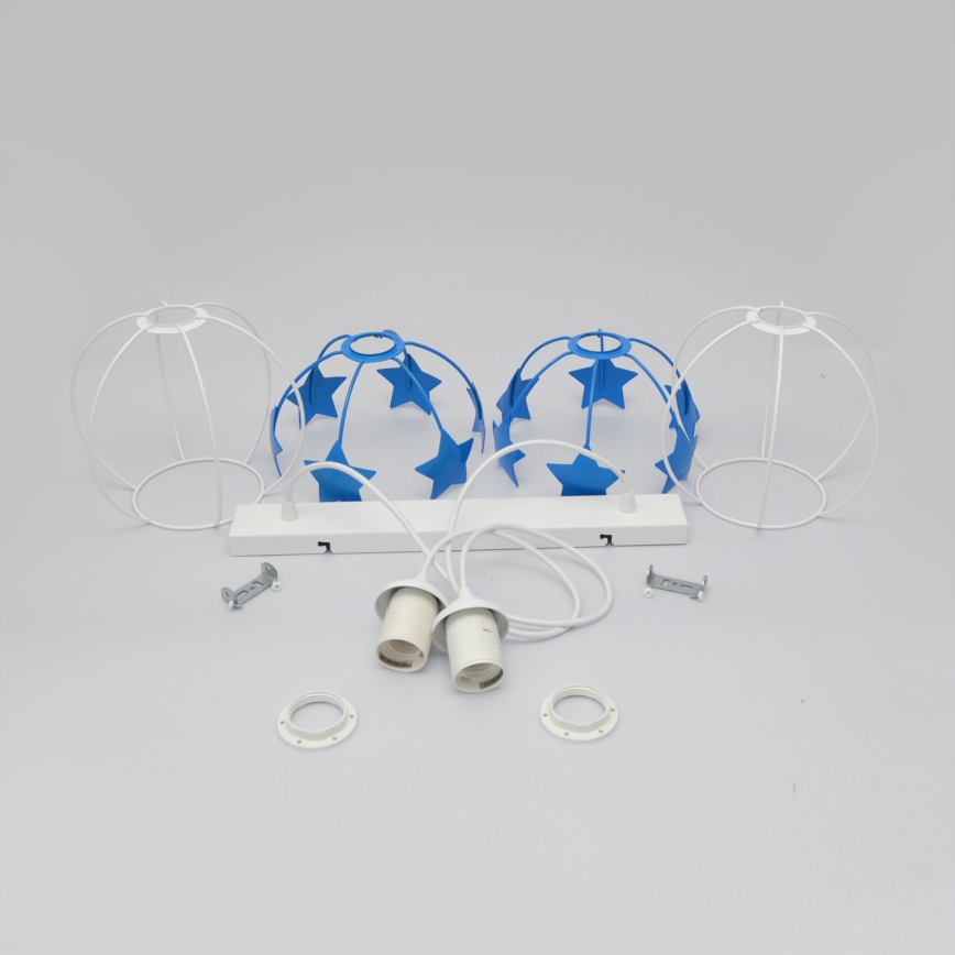 Hängande ljuskrona med textilsladd för barn STARS 2xE27/15W/230V blå/vit