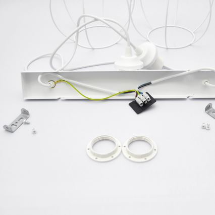 Hängande ljuskrona med textilsladd för barn STARS 2xE27/15W/230V gul/vit